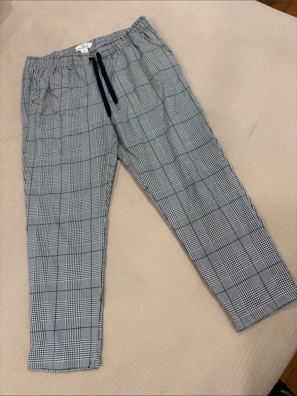 Womens Grey Plaid Drawstring Pants